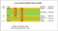 PWB híbrido do RF da 3-camada de alta frequência híbrida das placas de circuito impresso feito em 13.3mil RO4350B e em 31mil RT/Duroid 5880